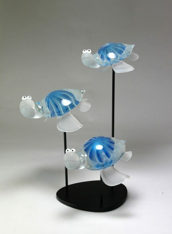 Triptyque tortues bleues luminescentes